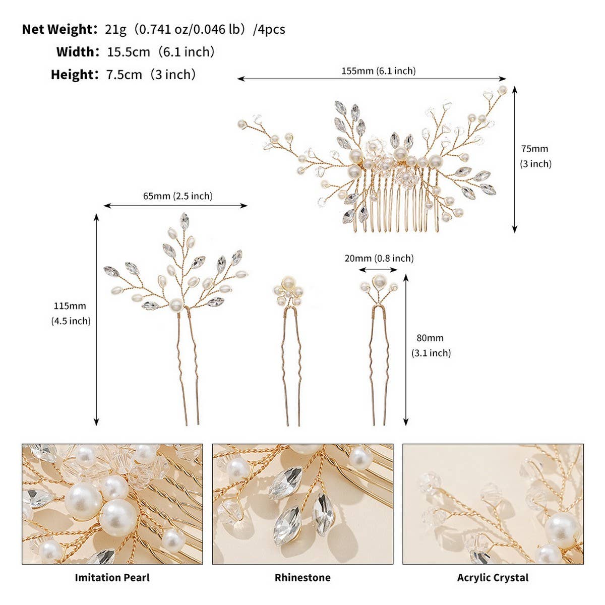 RHINESTONE PEARL BRIDAL HAIR ACCESSORIES SET