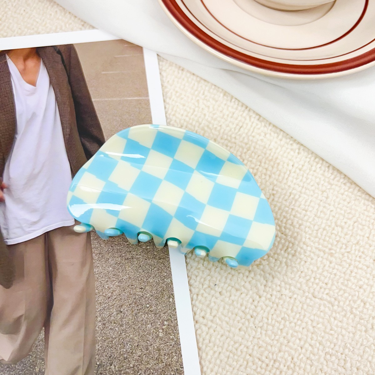 Checkerboard Hair Claw ??Candy Color Acetate Look_CWAHA0395