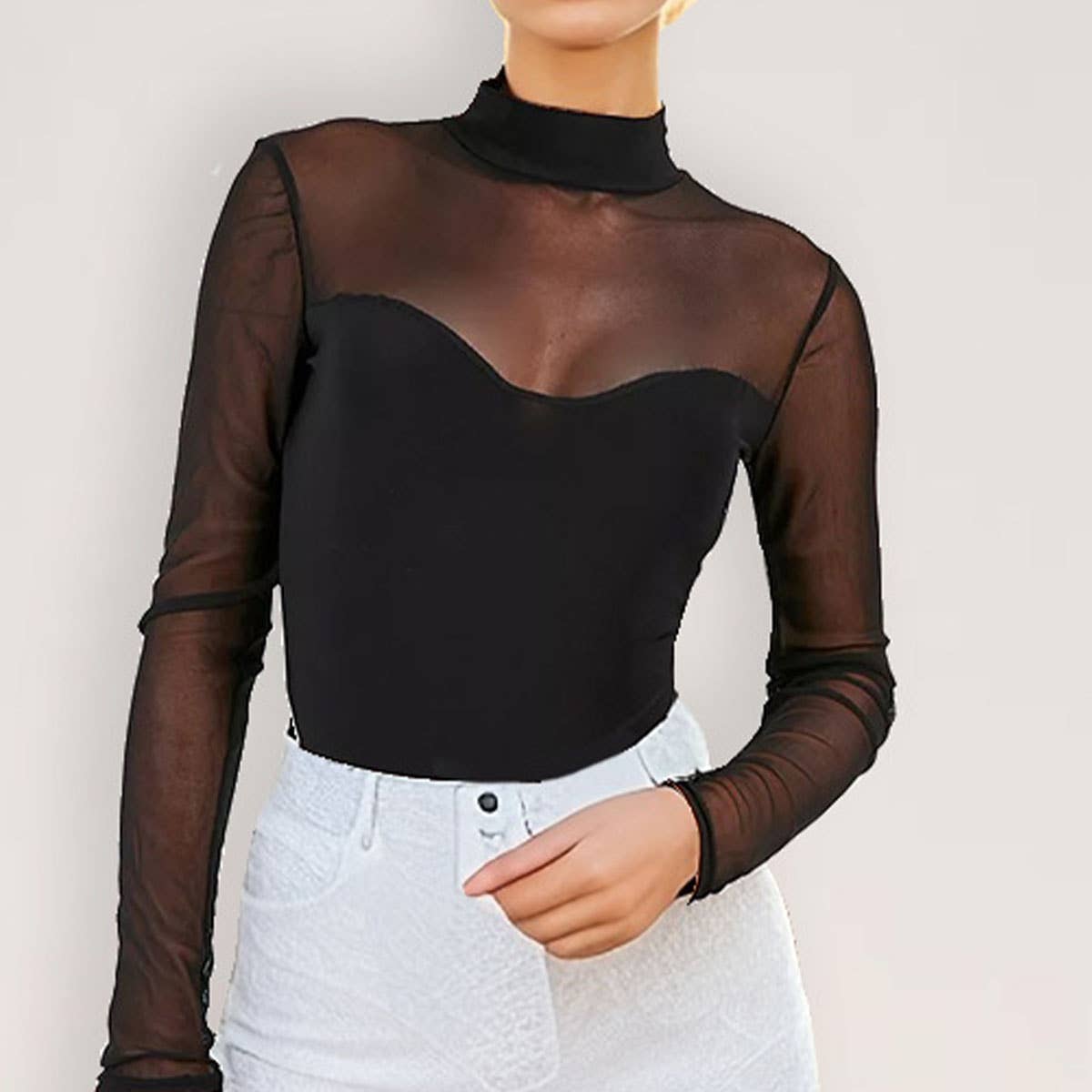 SEXY BLACK MESH PATCHWORK SLIM-FIT BASE JUMPSUIT