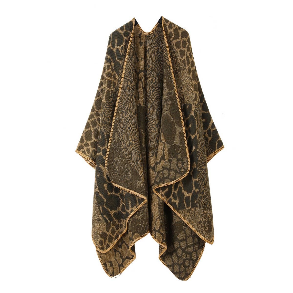 LEOPARD PRINT SCARF SLIT SHAWL FASHION CAPE