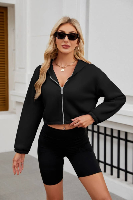 CWOCO0893_SOLID COLOR LONG SLEEVE ZIP-UP HOODIE COATS