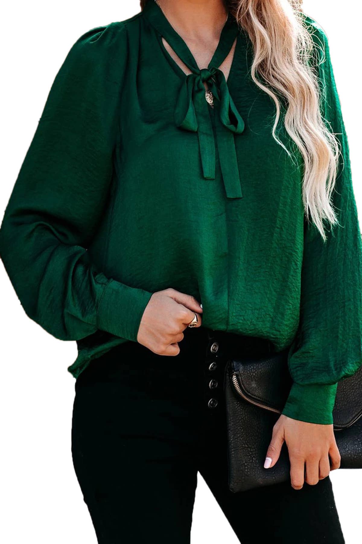 SOLID COLOR V-NECK LACE-UP LONG SLEEVE SHIRT