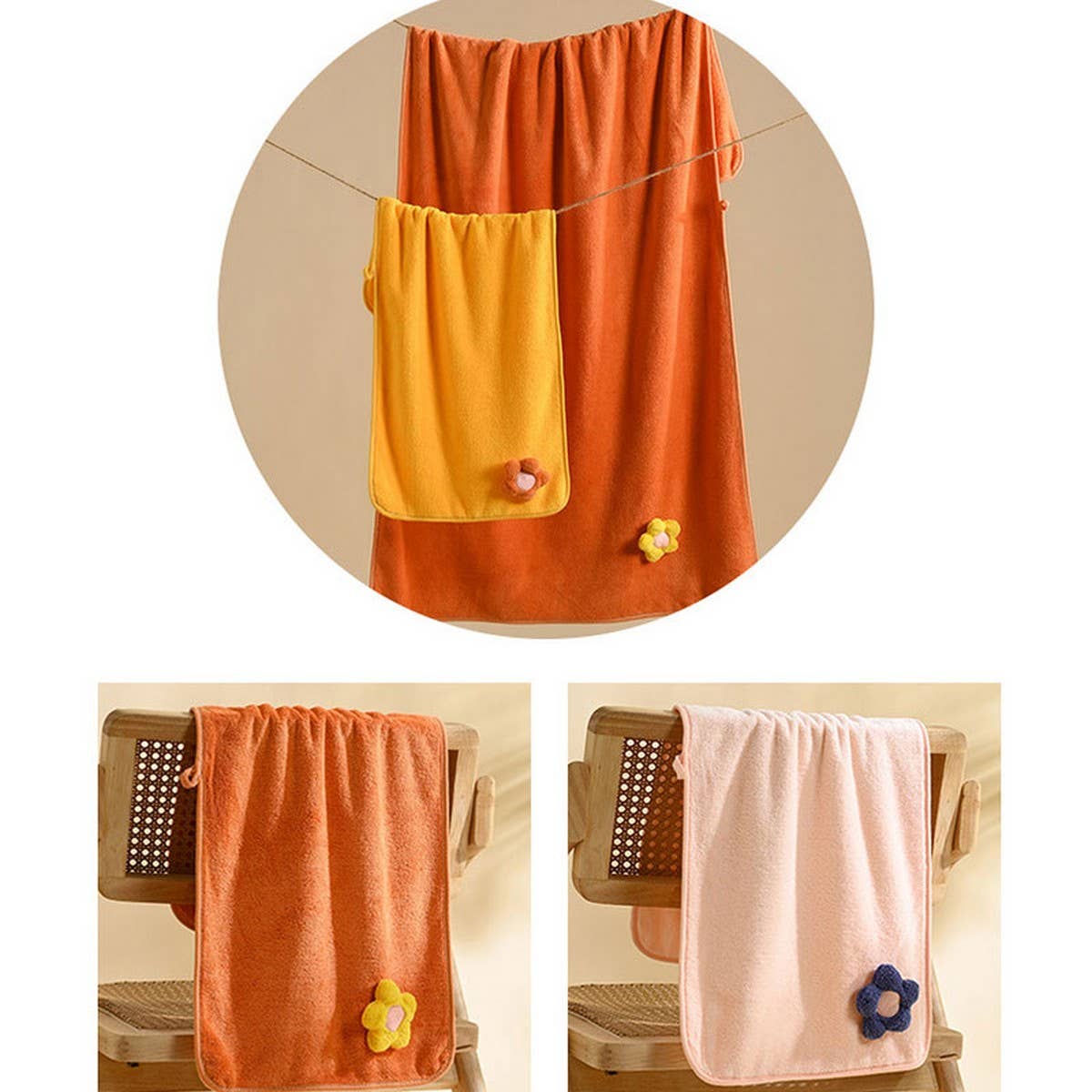 CORAL FLEECE FLOWER SQUARE TOWEL BATH TOWEL SET