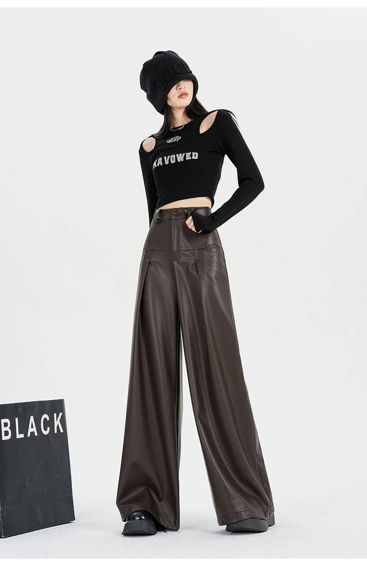 Retro and versatile casual PU leather pants
