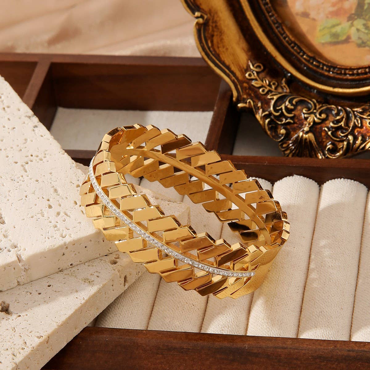 VINTAGE WIDE HOLLOW TITANIUM STEEL BRACELET