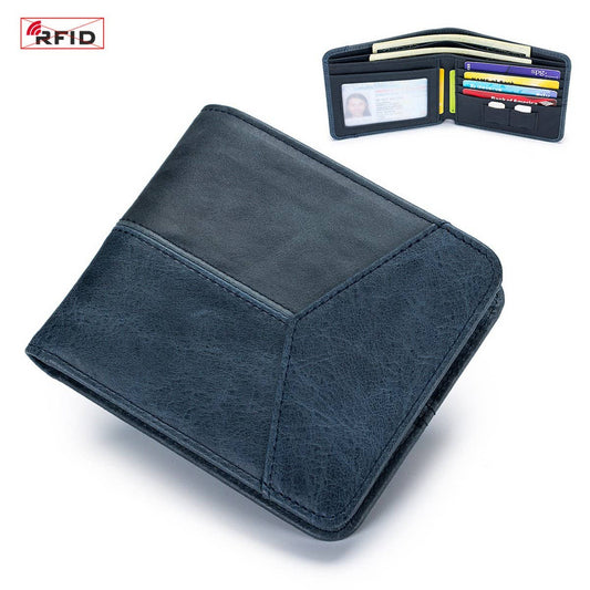 ANTI-THEFT BRUSHED COWHIDE SHORT LEATHER WALLET_CWAB3788
