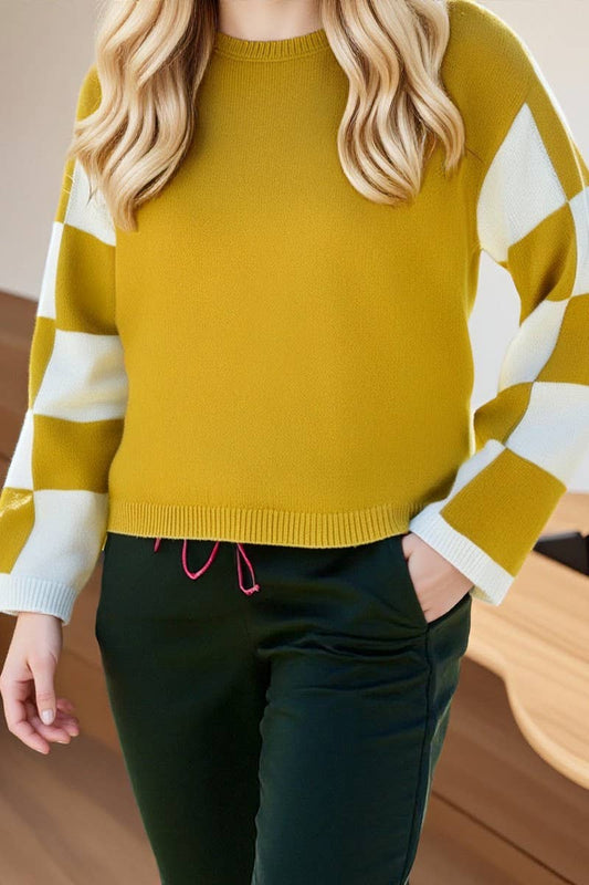 CWOSWL07087_MULTICOLOR PRINTED LONG SLEEVE CONTRAST SWEATER