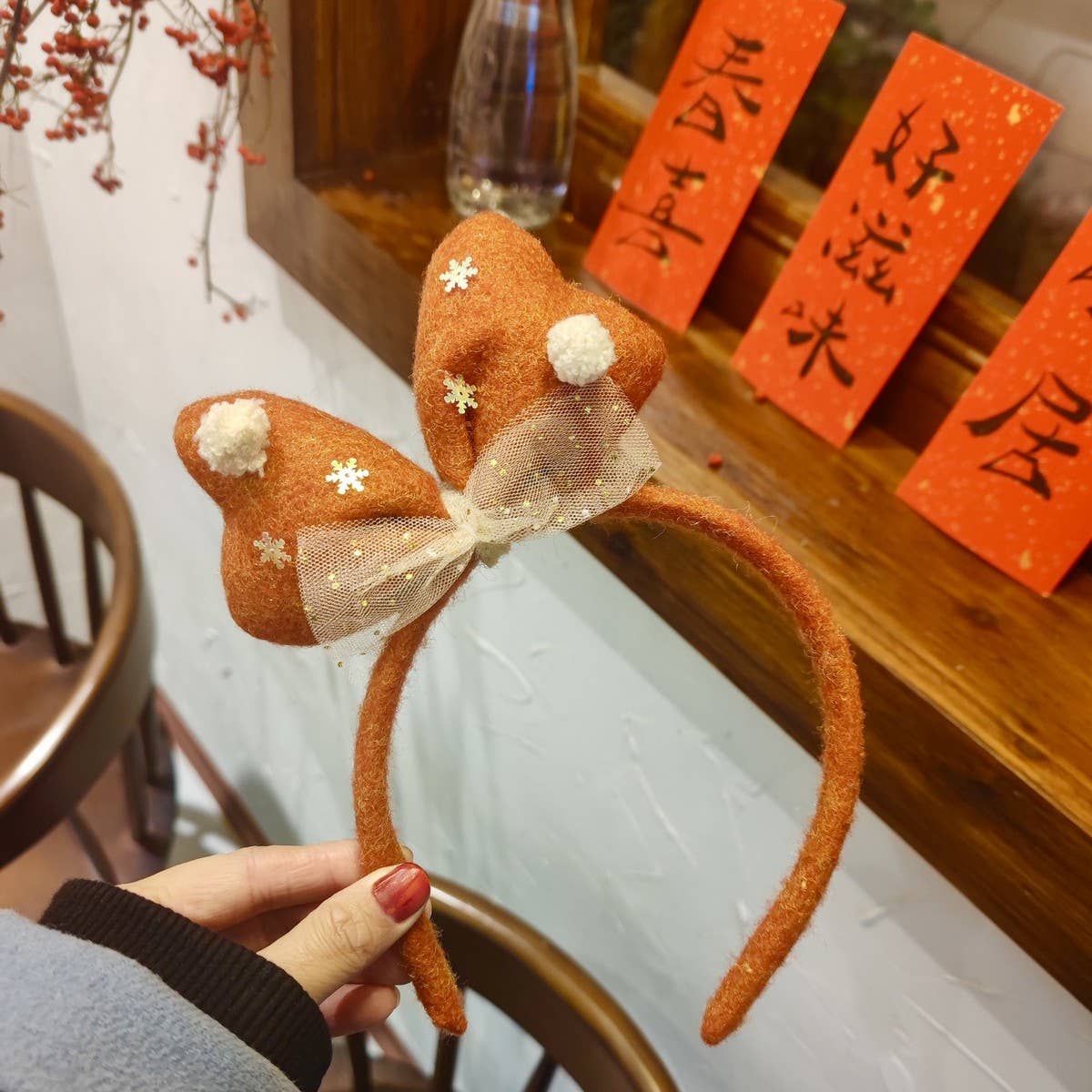 CHRISTMAS CUTE LACEBOW HAIRPIN HEADBAND DECORATION