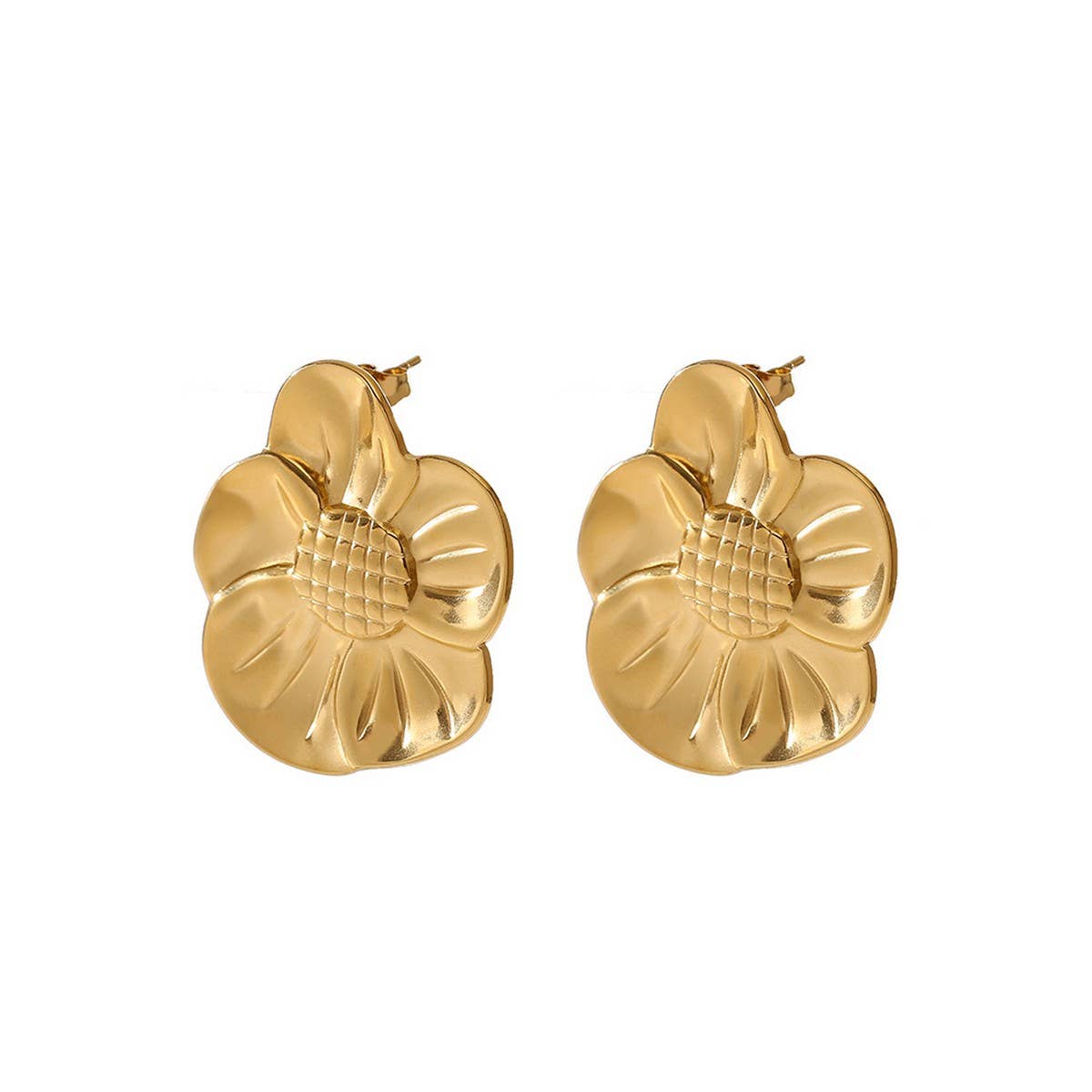 18K Gold-Plated Steel Sunflower Statement Earrings_CWMM8926