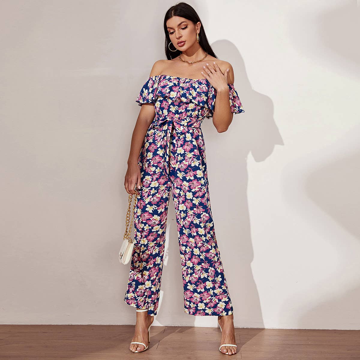 PEPLUM ONE-LINE SHOULDER WAIST ROMPER