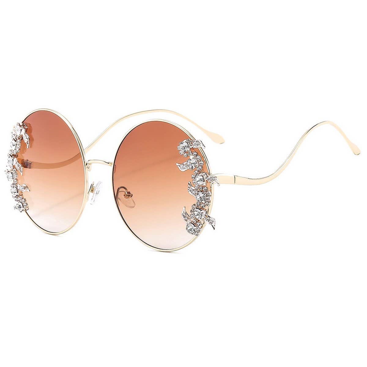 Luxury Rhinestone Wave Metal Leg Round Sunglasses