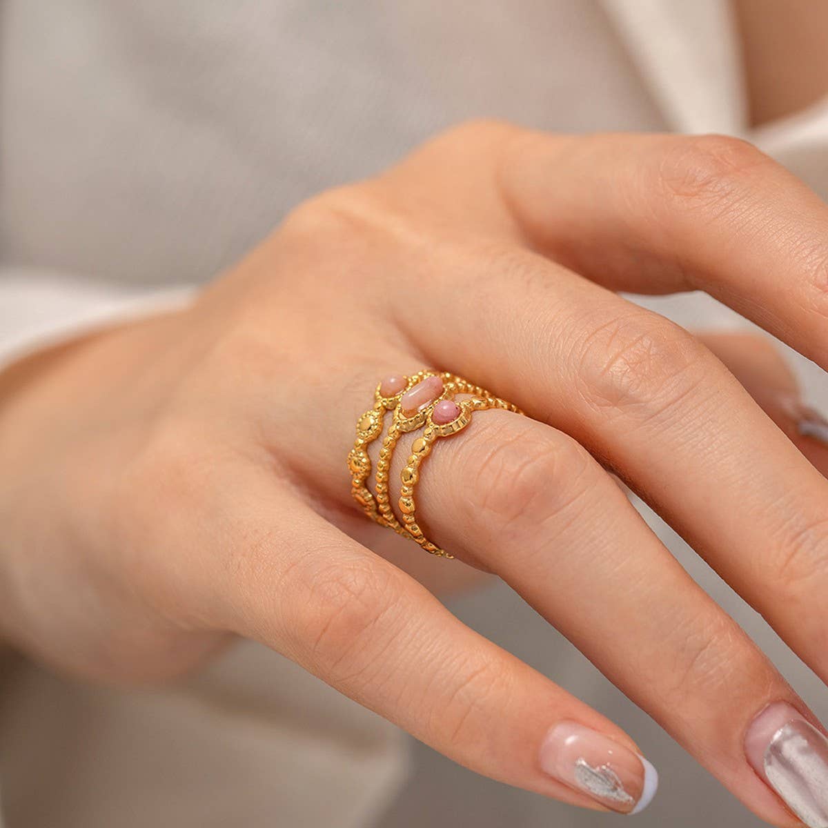 NATURAL RHODOLITE RING NON-FADING FASHION RING