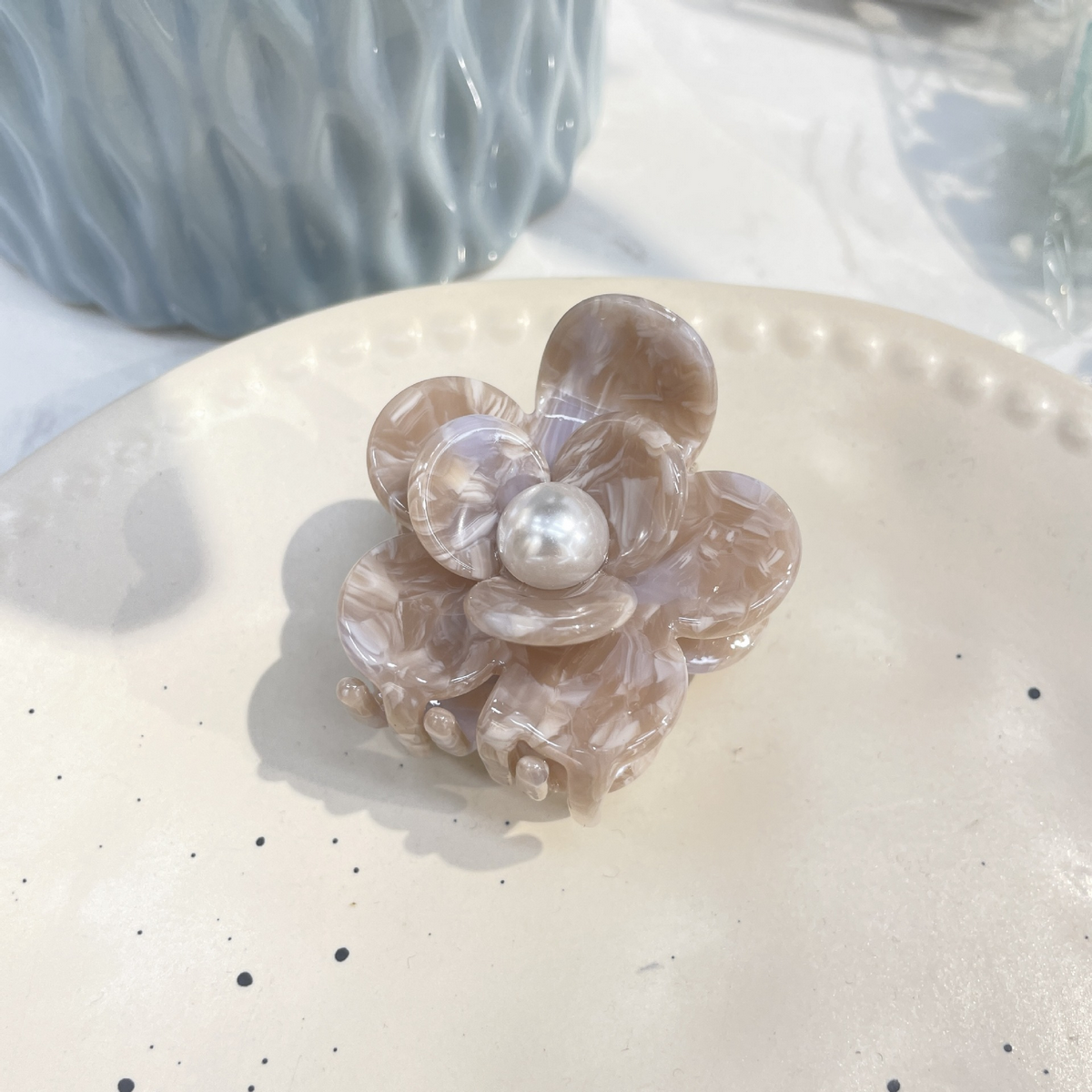 loral Pearl Hair Claw, Rhinestone Elegant Clip