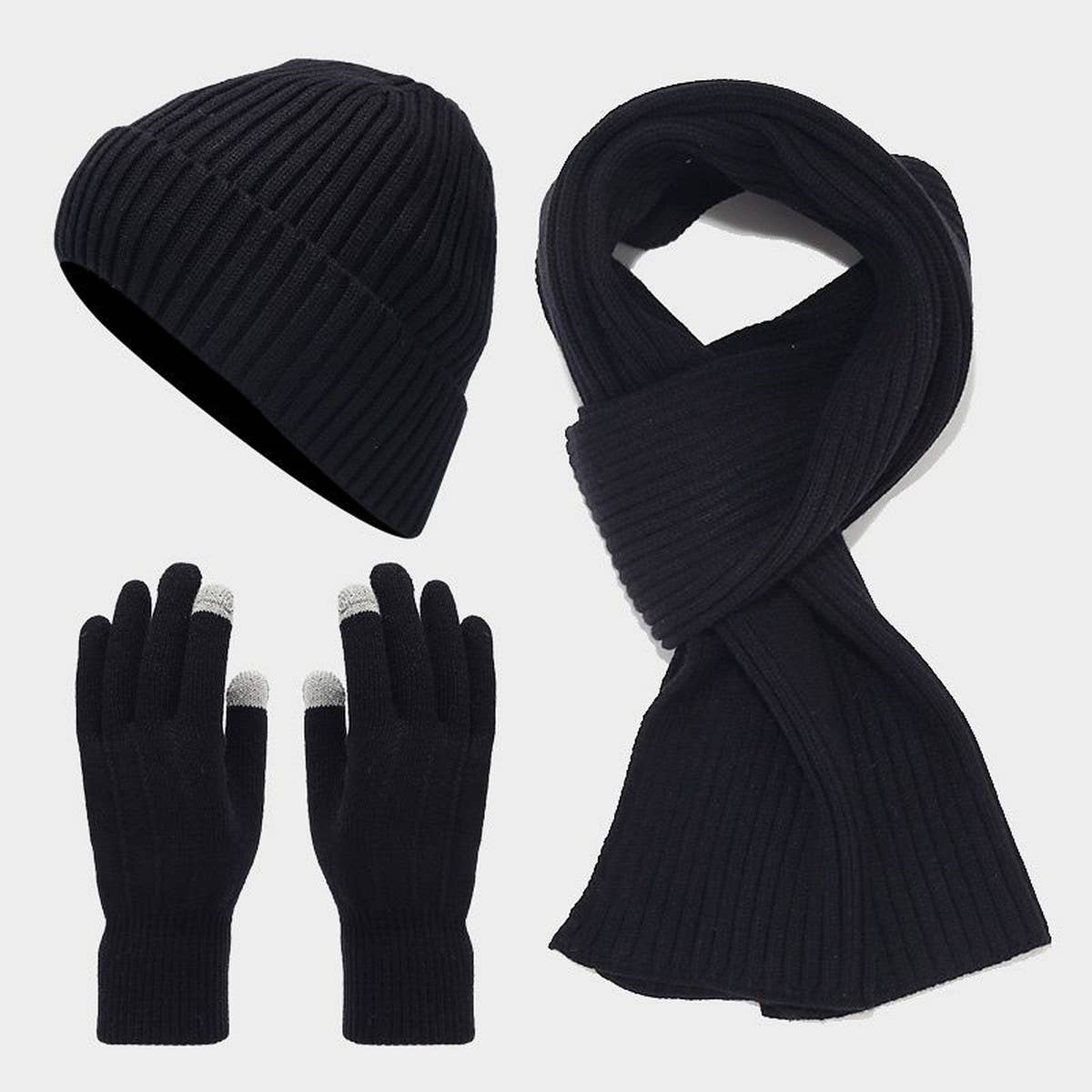 THICK WARM SCARF GLOVES HAT THREE-PIECE SET_CWAH1584
