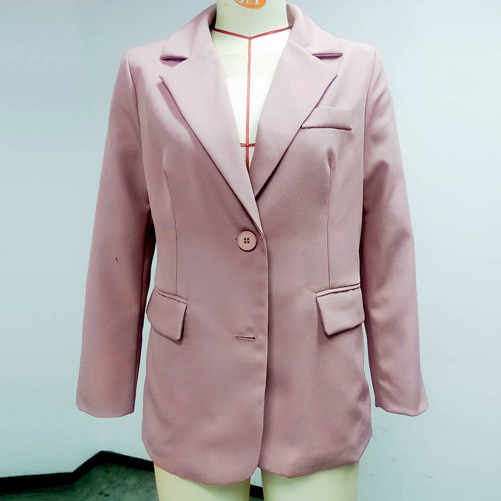 Solid Color Pocket OL Style Long Sleeve Blazer
