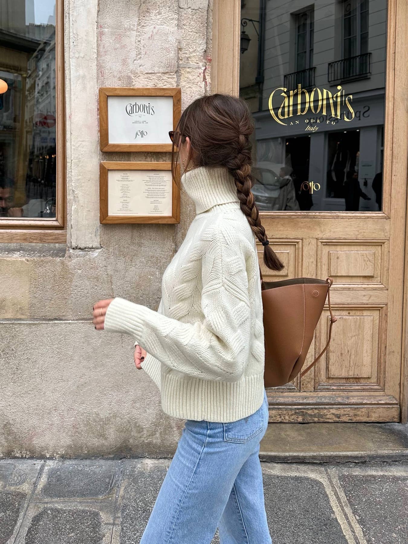 Laid-back high-neck knitted pullover sweater