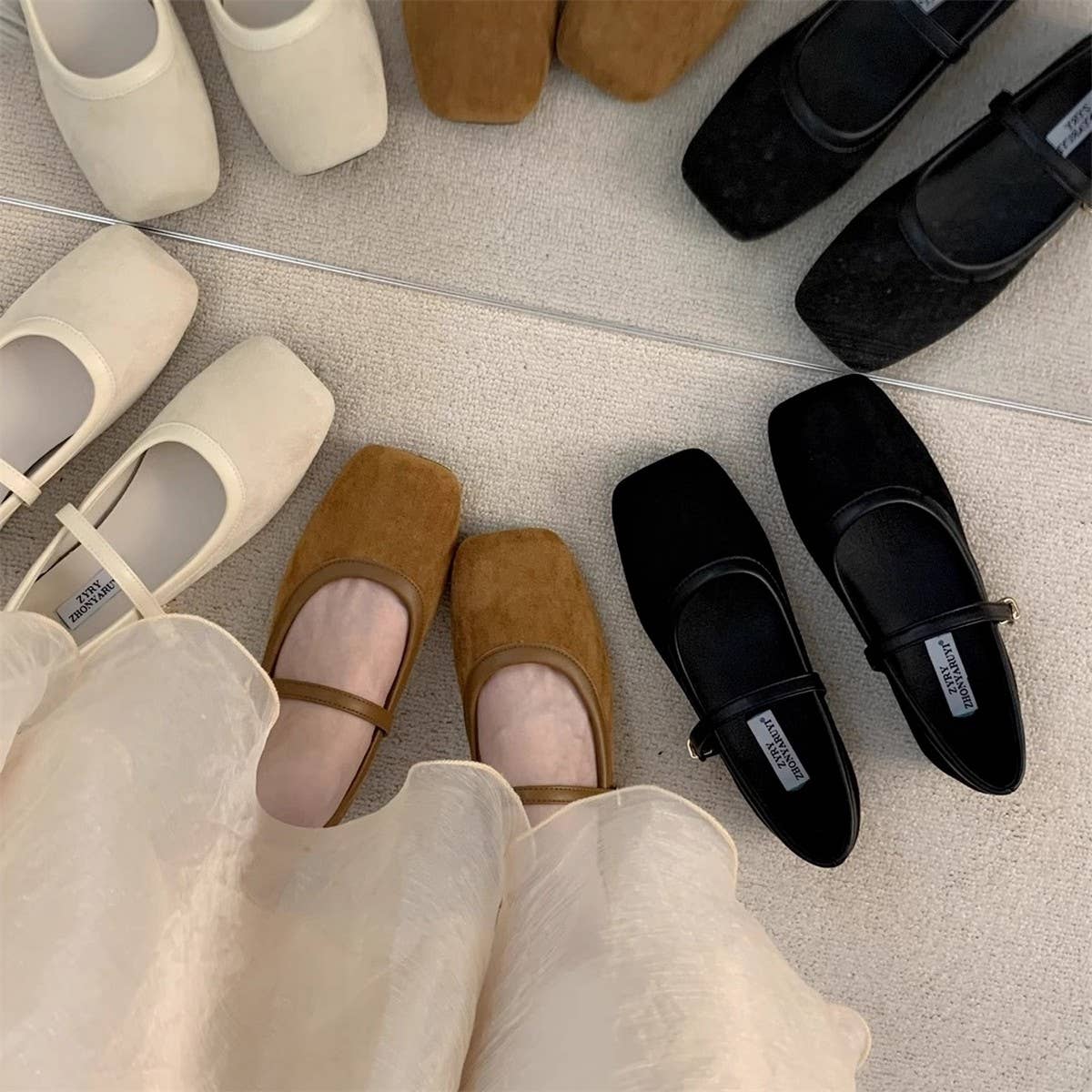 Retro Suede Mary Janes with Low Block Heels_CWSHF0169