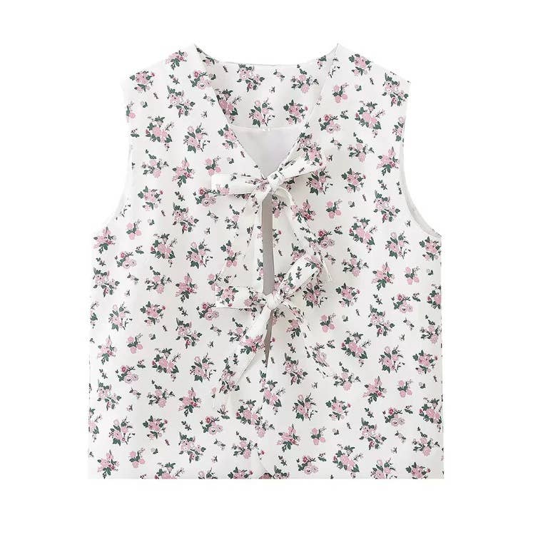 SHORT FLORAL PRINT STRAP VEST