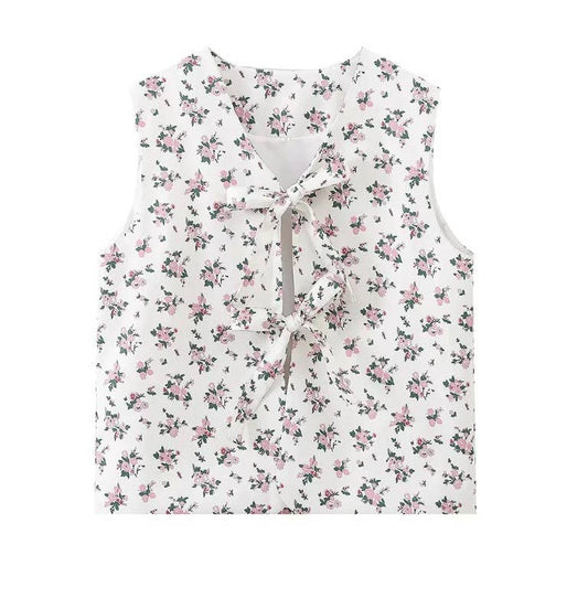 SHORT FLORAL PRINT STRAP VEST