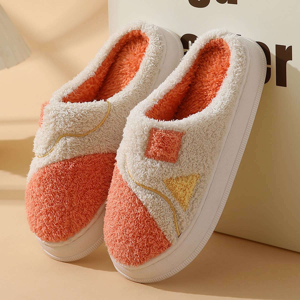 LEISURE NON-SLIP SPLICING COTTON SLIPPERS