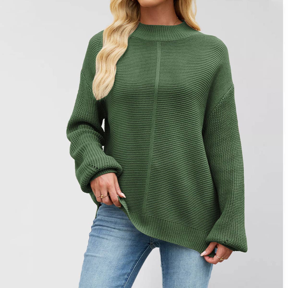 Solid color semi-high neck loose sweater