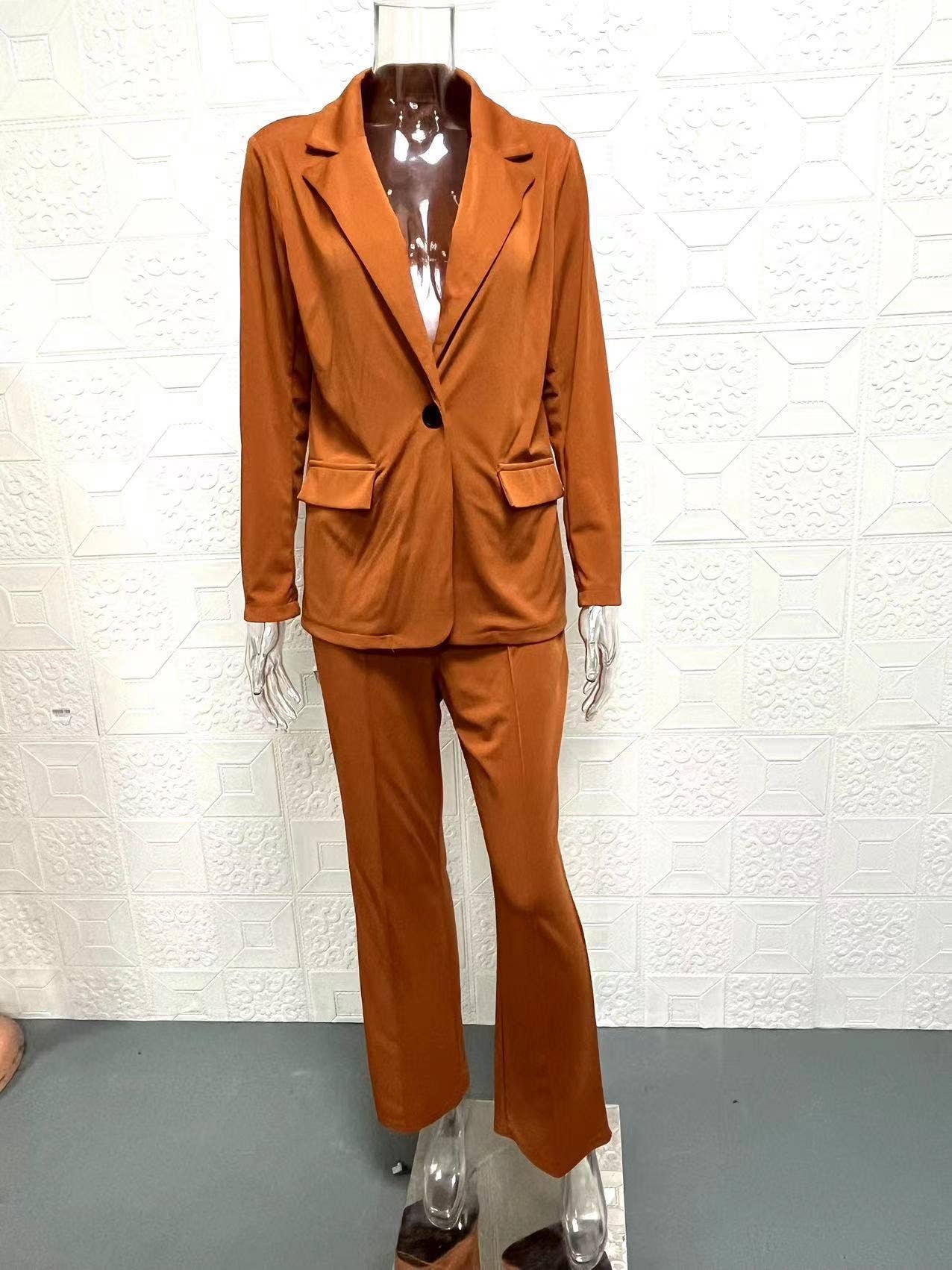 Fashionable solid-color suit jacket trousers set