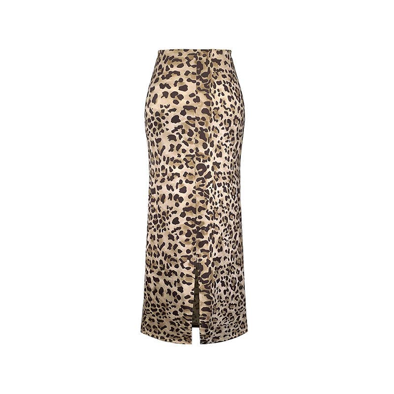 Split high-waisted leopard print hip wrap skirt