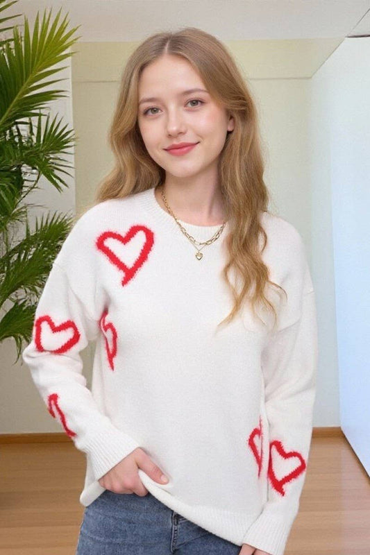 CWOSWL07587_HEART VALENTINE'S DAY CREW NECK PULLOVER SWEATER