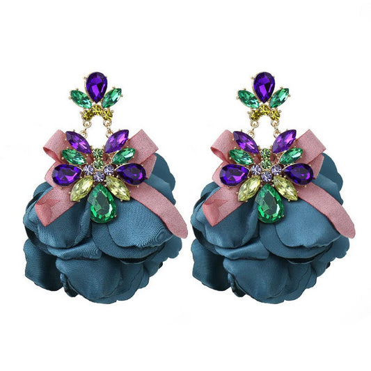 Handmade Floral Fabric Earrings Elegant Woman's