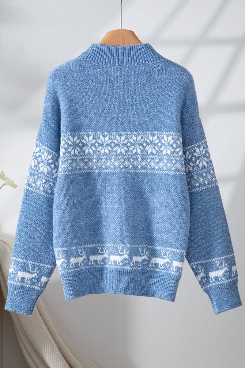CWOSWL07453_CHRISTMAS SNOWFLAKE HALF TURTLENECK SWEATER