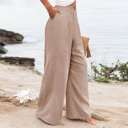 STYLISH SOLID COLOR ELASTIC BAGGY WIDE-LEG PANTS