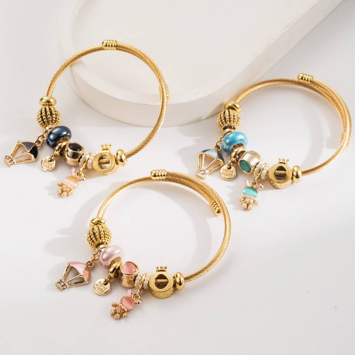 Rhinestone Balloon & Bunny Alloy Bracelet