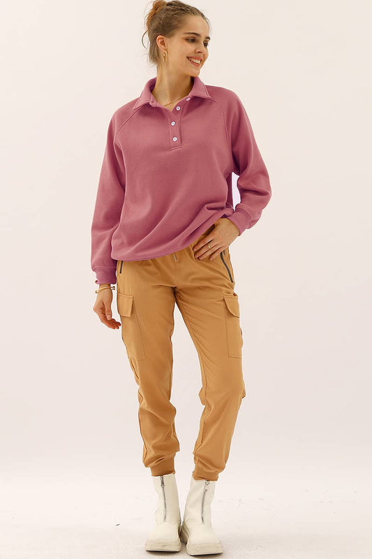 Cwttl1405_Collared Neck Casual Long Sleeve Top