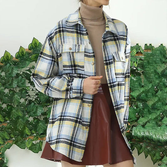 WOMEN PLAID COLOR MATCHING SHIRT JACKET_CWOJA690