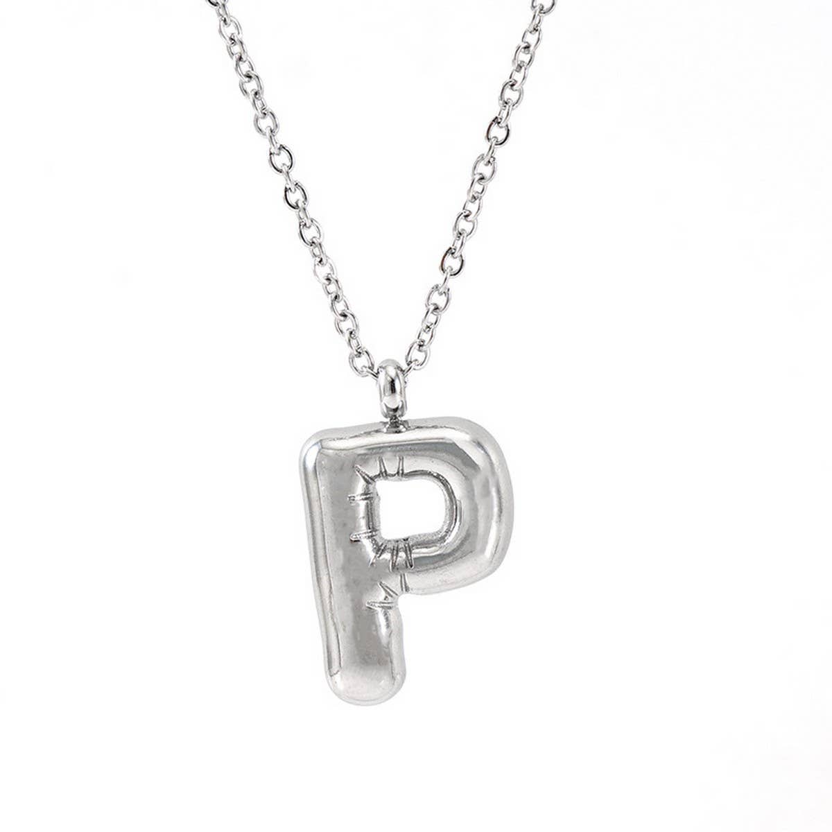 CWAJE1946_Steel Color Bubble Letter Necklace