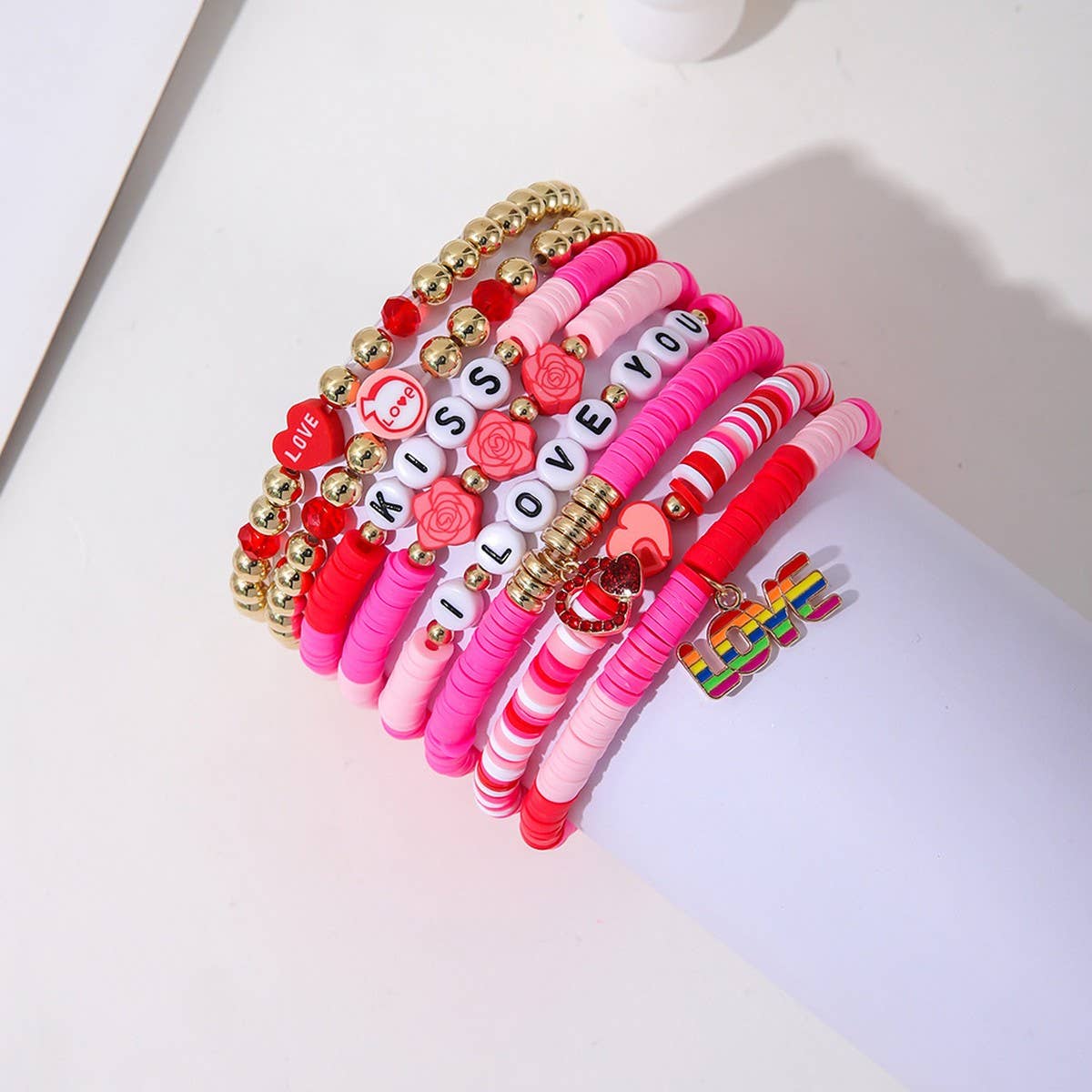 SWEET POLYMER CLAY LOVE PENDANT BRACELET SET