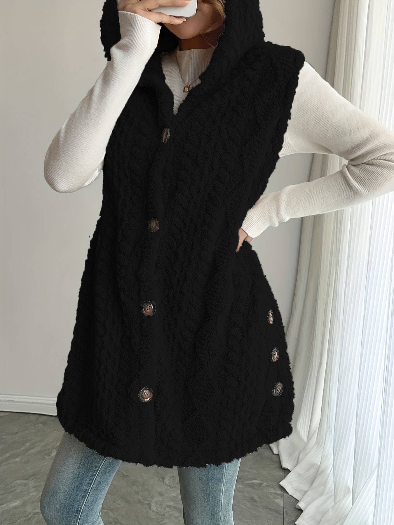 Double-sided plush single-breasted cardigan