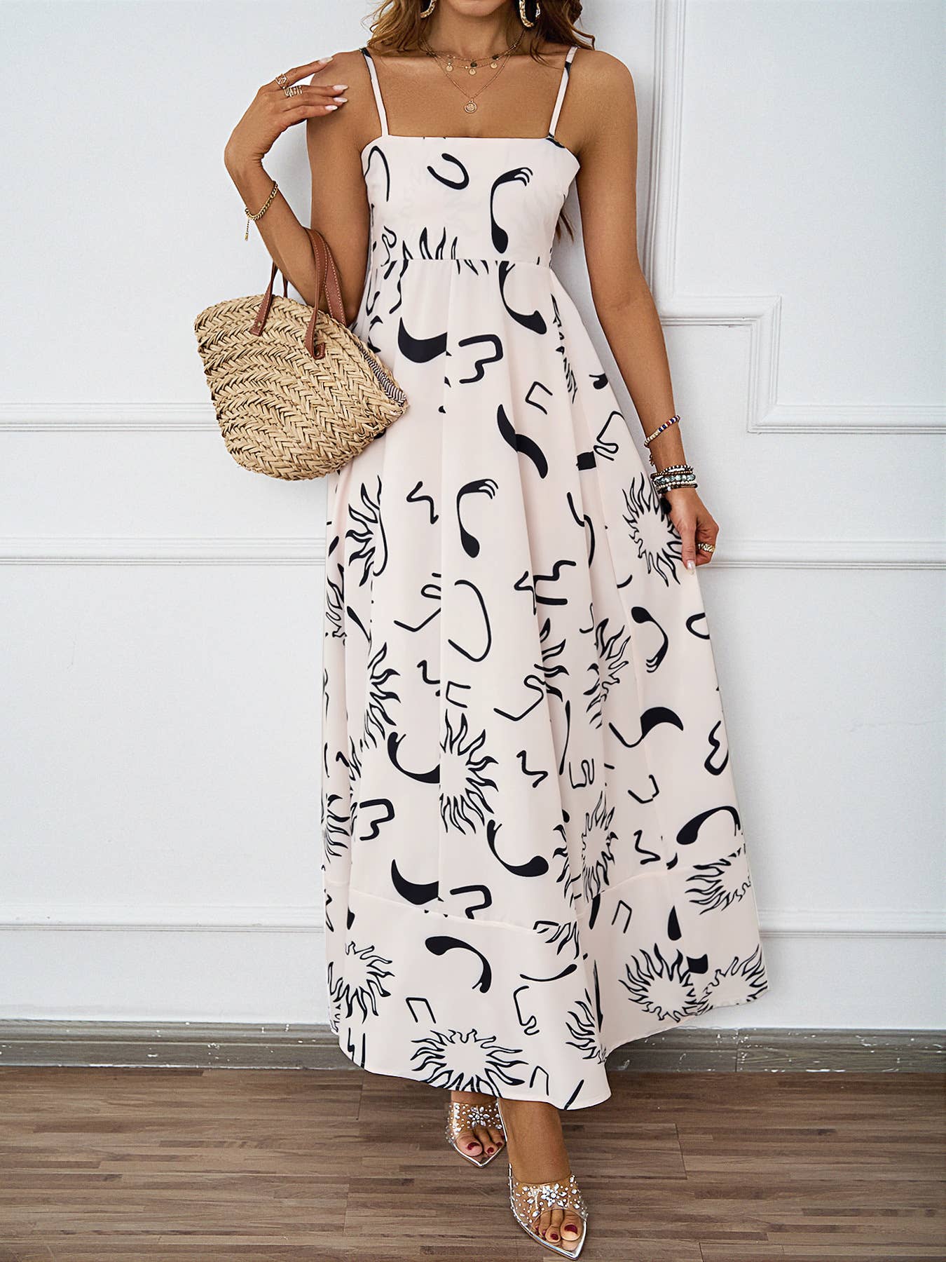 PRINTED HALTER HALTER HIGH-WAISTED A-LINE DRESS