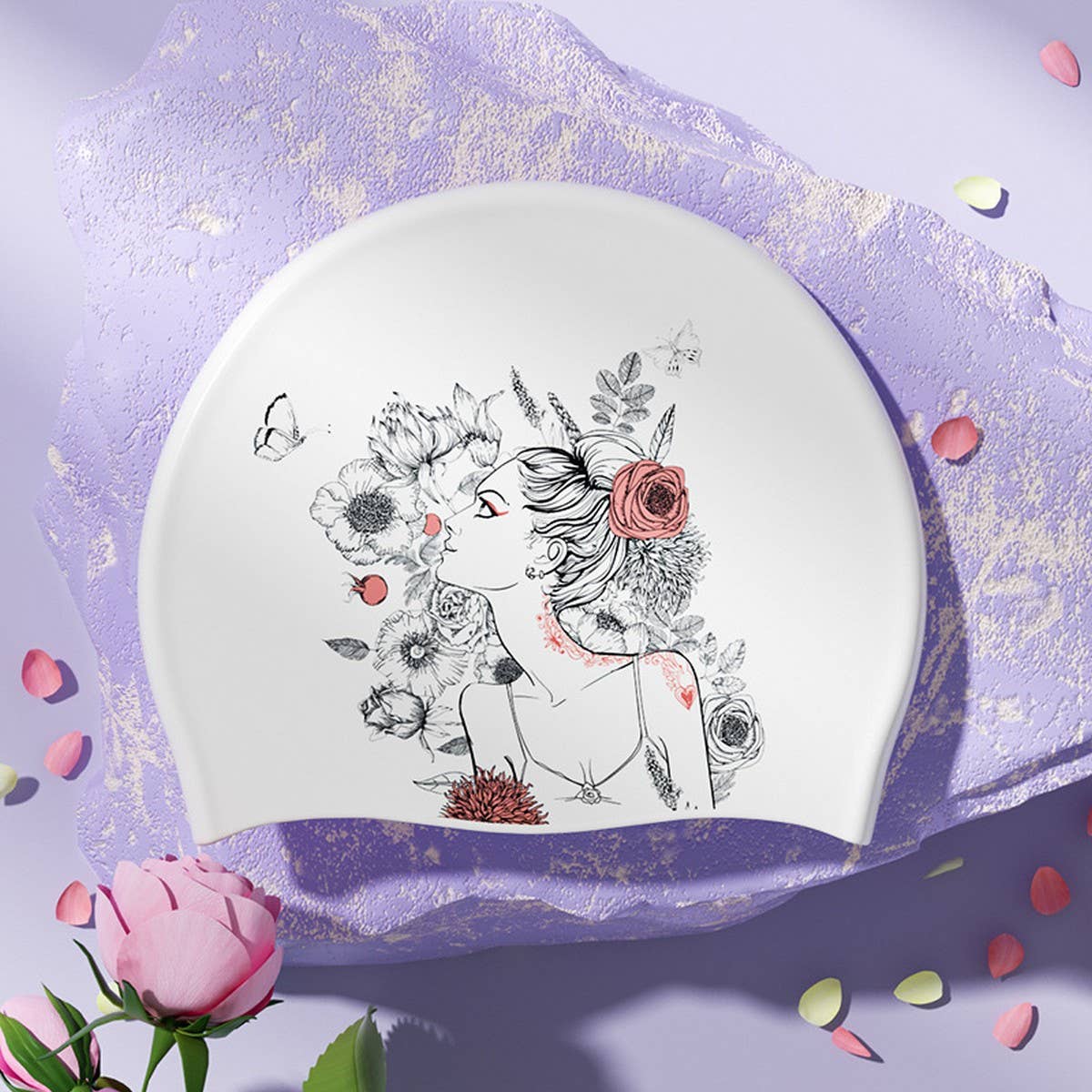 Womens Silicone Waterproof Large Swim Cap