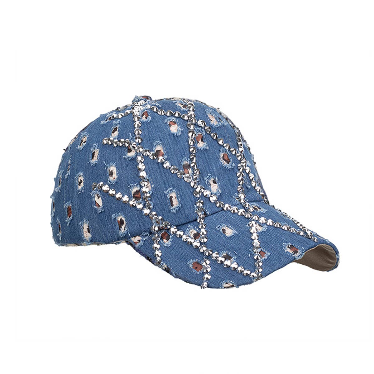 Women's Studded Denim Leopard Baseball Cap Sun Hat CWAH1528