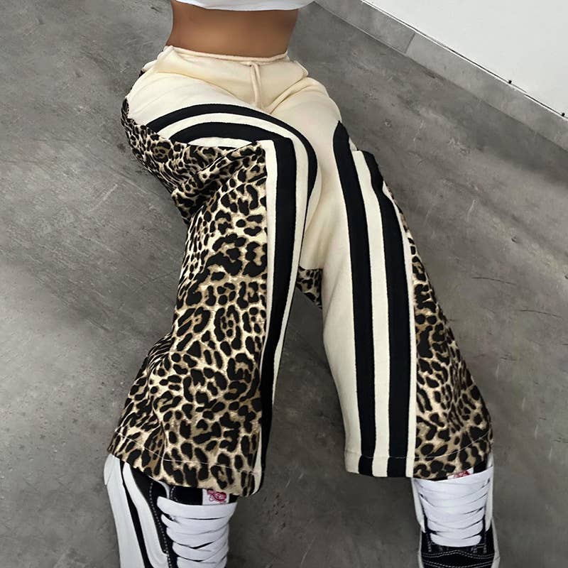 Leopard high-waisted loose straight-leg pants