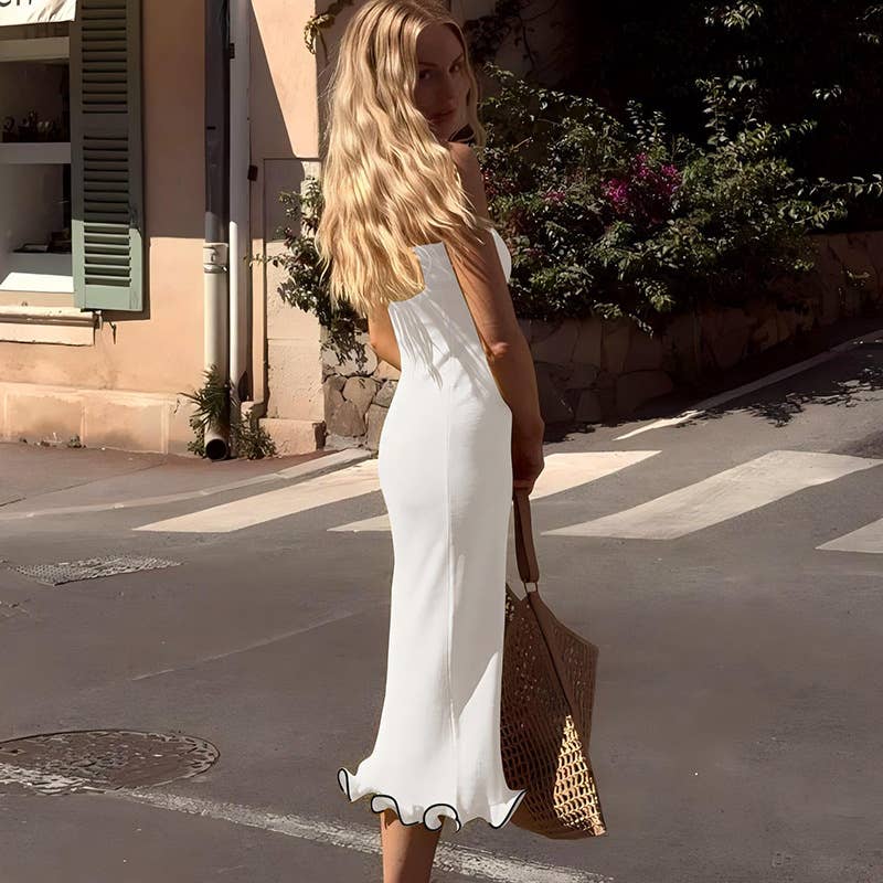 Strapless Ruffle Hem Bodycon Maxi Dress