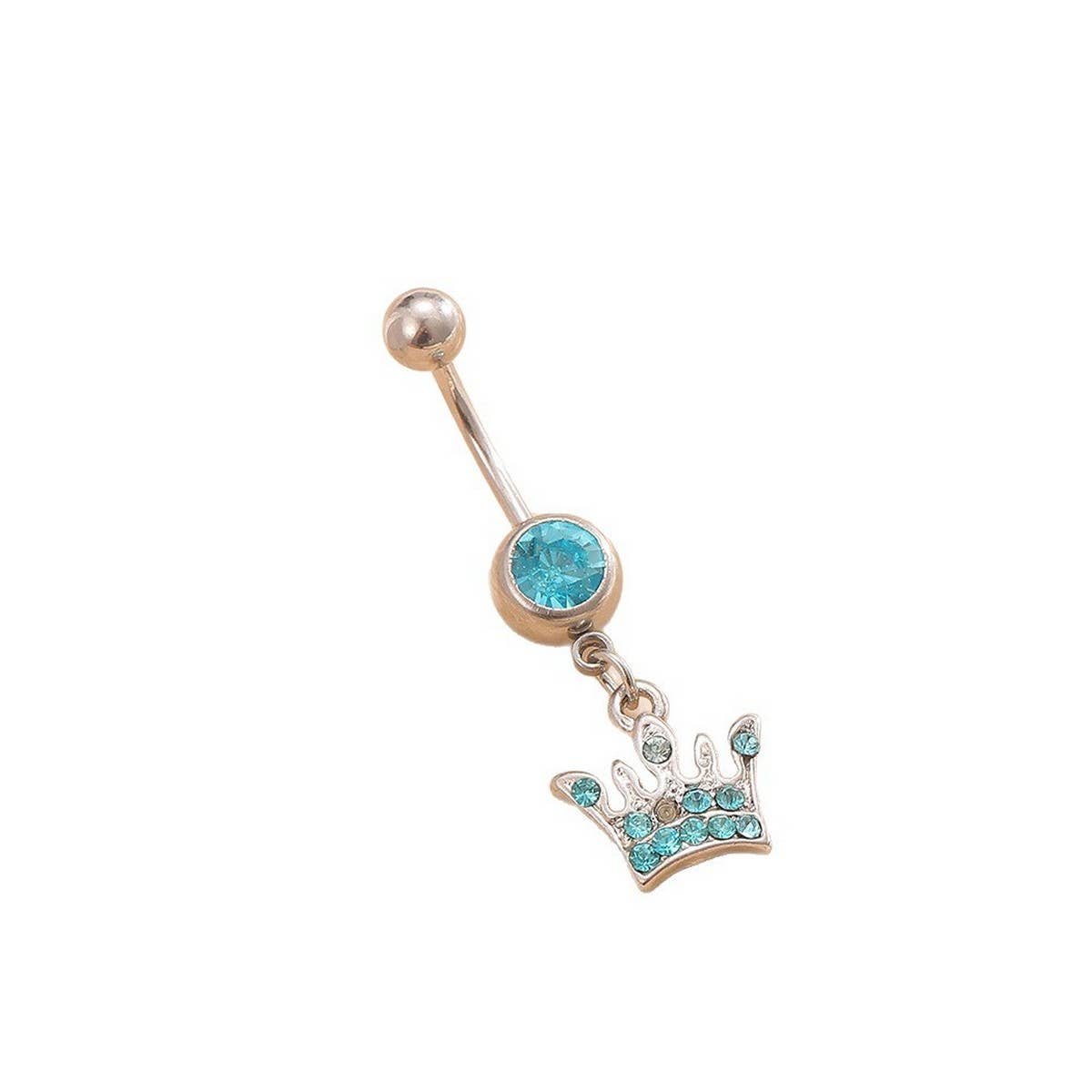 Blue CZ Crown Belly Ring Stainless Steel Piercing_CWMM9318