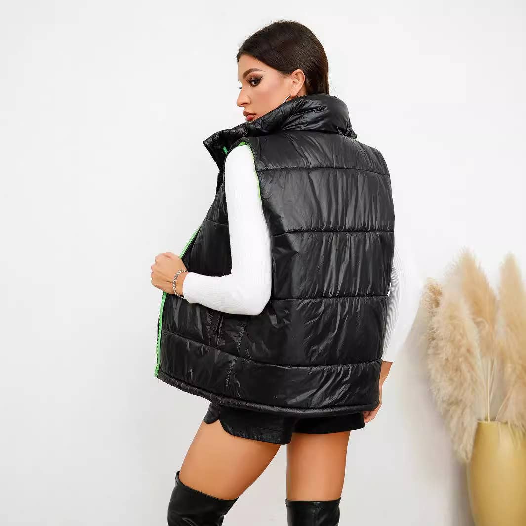 STANDING COLLAR ZIPPER SHORT PADDED JACKET VEST