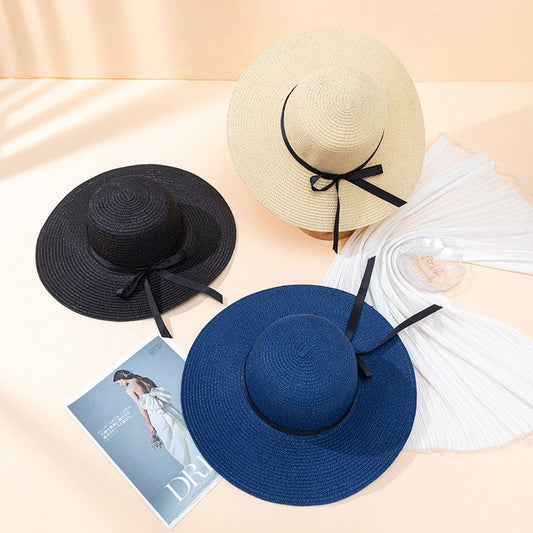 SUMMER BEACH FASHION VERSATILE BOW SUN HAT_CWAH1160