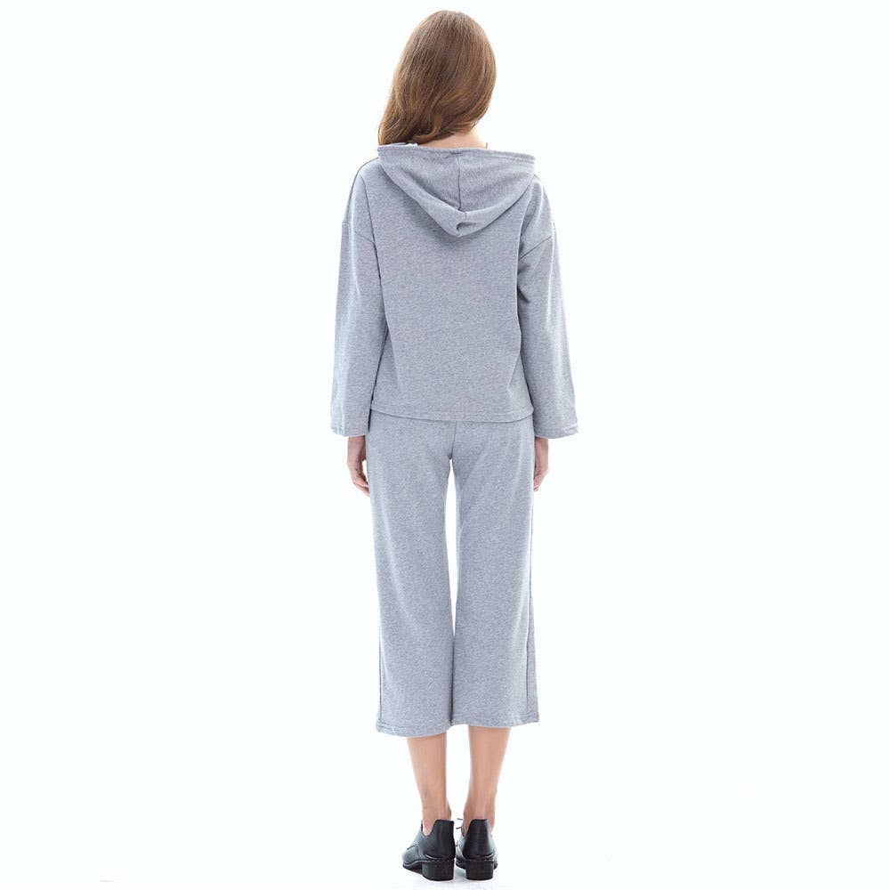 HOODED LACEUP HOODIE WIDE-LEG NINE-POINT PANTSUIT