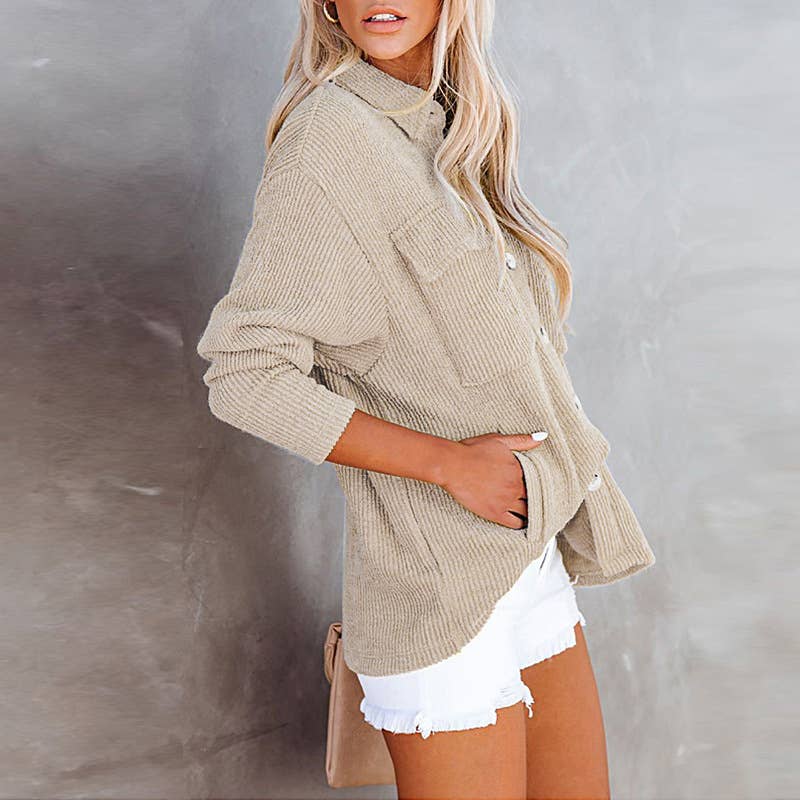 SOLID COLOR CORDUROY LONG SLEEVE CARDIGAN COAT