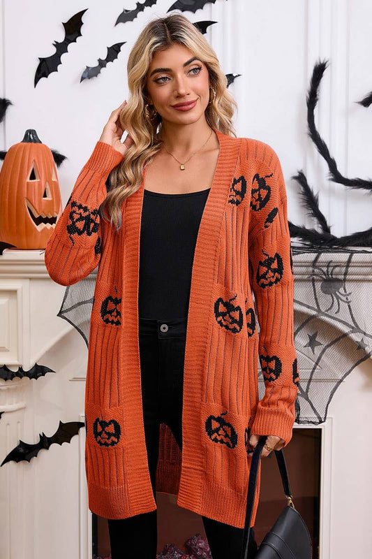 CWOCAL00699_HALLOWEEN PUMPKIN JACQUARD KNIT CARDIGAN