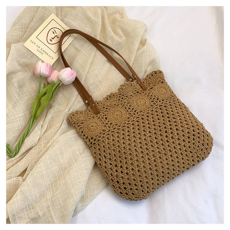 Hollowed-out large-capacity artistic woven bag