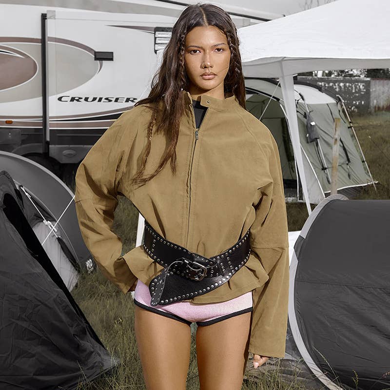 STAND COLLAR BUCKLE CARDIGAN LOOSE CASUAL COAT